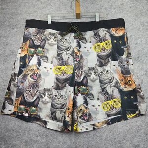 Top Drawer CATS Swim Trunks Board Shorts Black Fun Multi Cat Print Men 2XL Liner